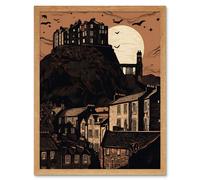 Artery8 Wall Art Print Dramatic Full Moon Rising Behind Edinburgh Castle Art Framed in Light Oak | Size: W12" x H16" Artery8 Light Oak W12" x H16"