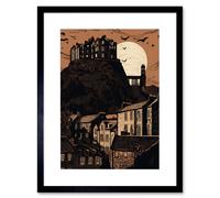 Artery8 Wall Art Print Dramatic Full Moon Rising Behind Edinburgh Castle Artwork Framed 9X7 Inch in Black | Size: W7" x H9" Artery8 Black W7" x H9"