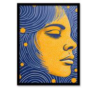 Artery8 Wall Art Print Dreaming Indigo Abstract Artwork Amber Blue Yellow Bold Vibrant Risograph Art Framed in Black | Size: A4 Artery8 Black A4