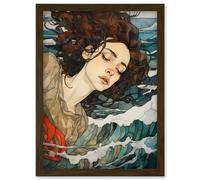 Artery8 Wall Art Print Dreaming of the Sea Woman Sleeping Egon Schiele Style Watercolour Painting Red Brown Blue Carried by Waves Artwork Framed A4 Artery8 Brown A4