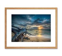 Artery8 Wall Art Print Driftwood Beach Sunset Ocean Framed in Beige | Size: W7" x H9" Artery8 Beige W7" x H9"