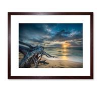 Artery8 Wall Art Print Driftwood Beach Sunset Ocean Framed in Brown | Size: W7" x H9" Artery8 Brown W7" x H9"