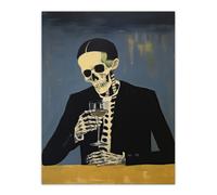Artery8 Wall Art Print Drowning My Sorrows By Ryan Ramirez Skeleton Bones Halloween Artwork Painting Poster | Size: W24" x H32" Artery8 Multicolor W24" x H32"