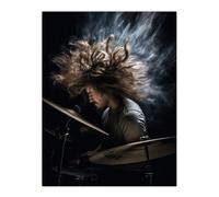 Artery8 Wall Art Print Drummer Action Mid-Performance Photograph Hard Rock Drums Music Gig Musician Poster in Black | Size: W12" x H16" Artery8 Black W12" x H16"