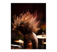 Artery8 Wall Art Print Drummer Action Photograph Mid-Performance Hard Rock Drums Music Gig Musician Poster in Brown | Size: W12" x H16" Artery8 Brown W12" x H16"