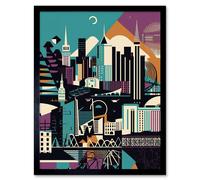 Artery8 Wall Art Print Dundee City Modern Abstract Geometric Cityscape Art Framed in Black | Size: W12" x H16" Artery8 Black W12" x H16"