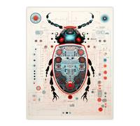 Artery8 Wall Art Print Dung Beetle Robot Hybrid Secret Military Schematic Blue Futuristic Complex Arcane Manuscript Gift For Him Man Cave Poster Artery8 Multicolor W12" x H16"
