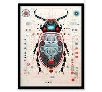 Artery8 Wall Art Print Dung Beetle Robot Hybrid Secret Military Schematic Blue Futuristic Complex Arcane Manuscript Gift For Him Man Cave Art Framed Artery8 Black W12" x H16"