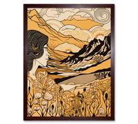 Artery8 Wall Art Print Earth Goddess Blooming Flowers Mountain Landscape Art Framed in Brown | Size: W12" x H16" Artery8 Brown W12" x H16"