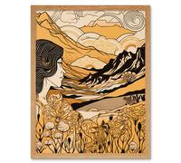 Artery8 Wall Art Print Earth Goddess Blooming Flowers Mountain Landscape Art Framed in Light Oak | Size: W12" x H16" Artery8 Light Oak W12" x H16"
