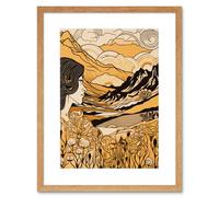 Artery8 Wall Art Print Earth Goddess Blooming Flowers Mountain Landscape Artwork Framed 9X7 Inch in Beige | Size: W7" x H9" Artery8 Beige W7" x H9"