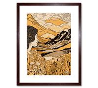 Artery8 Wall Art Print Earth Goddess Blooming Flowers Mountain Landscape Artwork Framed 9X7 Inch in Brown | Size: W7" x H9" Artery8 Brown W7" x H9"
