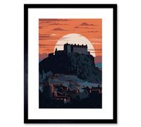 Artery8 Wall Art Print Edinburgh Castle And Old Town Atmospheric Sunset Artwork Framed 9X7 Inch