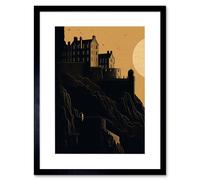 Artery8 Wall Art Print Edinburgh Castle At Sunset Linocut Artwork Framed 9X7 Inch
