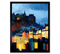Artery8 Wall Art Print Edinburgh Castle From Grassmarket Cityscape Modern Art Framed in Black | Size: W12" x H16" Artery8 Black W12" x H16"