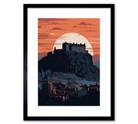 Artery8 Wall Art Print Edinburgh Castle & Old Town Atmospheric Sunset Artwork Framed 9X7 Inch in Black | Size: W7" x H9" Artery8 Black W7" x H9"
