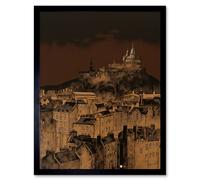 Artery8 Wall Art Print Edinburgh Castle Over Old Town Cityscape at Night Art Framed in Black | Size: W12" x H16" Artery8 Black W12" x H16"