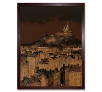 Artery8 Wall Art Print Edinburgh Castle Over Old Town Cityscape at Night Art Framed in Brown | Size: W12" x H16" Artery8 Brown W12" x H16"