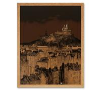 Artery8 Wall Art Print Edinburgh Castle Over Old Town Cityscape at Night Art Framed in Light Oak | Size: W12" x H16" Artery8 Light Oak W12" x H16"