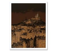 Artery8 Wall Art Print Edinburgh Castle Over Old Town Cityscape at Night Art Framed in White | Size: W12" x H16" Artery8 White W12" x H16"