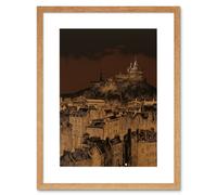 Artery8 Wall Art Print Edinburgh Castle Over Old Town Cityscape at Night Artwork Framed 9X7 Inch in Beige | Size: W7" x H9" Artery8 Beige W7" x H9"