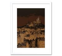 Artery8 Wall Art Print Edinburgh Castle Over Old Town Cityscape at Night Artwork Framed 9X7 Inch in White | Size: W7" x H9" Artery8 White W7" x H9"
