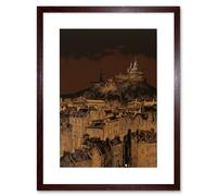 Artery8 Wall Art Print Edinburgh Castle Over Old Town Cityscape at Night Artwork Framed 9X7 Inch in Brown | Size: W7" x H9" Artery8 Brown W7" x H9"