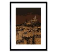 Artery8 Wall Art Print Edinburgh Castle Over Old Town Cityscape at Night Artwork Framed 9X7 Inch in Black | Size: W7" x H9" Artery8 Black W7" x H9"