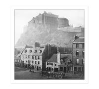 Artery8 Wall Art Print Edinburgh Castle Scotland Grassmarket 1860 Photo Square Framed Picture 16X16 Inch in White | Size: W16" x H16" Artery8 White W16" x H16"