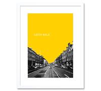 Artery8 Wall Art Print Edinburgh Leith Walk Yellow Framed 9X7 in White | Size: W7" x H9" Artery8 White W7" x H9"