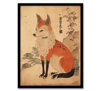 Artery8 Edo Period Kitsune Red Fox Portrait Simple Japanese Ukiyo-e Style Painting Artwork Framed Wall Art Print A4