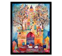 Artery8 Wall Art Print Eid Al-Fitr Feast Folk Art Watercolour Painting Art Framed in Black | Size: W12" x H16" Artery8 Black W12" x H16"