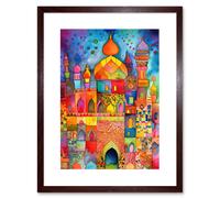 Artery8 Wall Art Print Eid Dates Mosque Temple Folk Art Watercolour Painting Artwork Framed 9X7 Inch in Brown | Size: W7" x H9" Artery8 Brown W7" x H9"