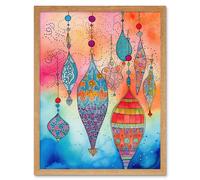Artery8 Wall Art Print Eid Lanterns Islam Folk Art Framed in Light Oak | Size: W12" x H16" Artery8 Light Oak W12" x H16"