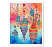 Artery8 Wall Art Print Eid Lanterns Islam Folk Art Framed in White | Size: W12" x H16" Artery8 White W12" x H16"
