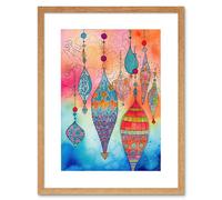 Artery8 Wall Art Print Eid Lanterns Islam Folk Artwork Framed 9X7 Inch in Beige | Size: W7" x H9" Artery8 Beige W7" x H9"