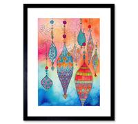 Artery8 Wall Art Print Eid Lanterns Islam Folk Artwork Framed 9X7 Inch in Black | Size: W7" x H9" Artery8 Black W7" x H9"