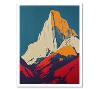 Artery8 Wall Art Print El Capitan Rock Yosemite Valley Pop Art Yellow Red Art Framed in White | Size: W12" x H16" Artery8 White W12" x H16"