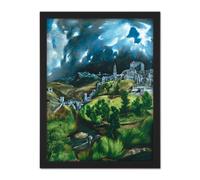 Artery8 Wall Art Print El Greco View Of Toledo Spain Expressive Painting Large Framed Wall Décor Art in Brown | Size: W18" x H24" Artery8 Brown W18" x H24"
