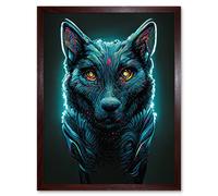 Artery8 Wall Art Print Electric Blue Luminescent Wolf Spirit Animal Guide Art Framed in Brown | Size: W12" x H16" Artery8 Brown W12" x H16"