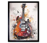 Artery8 Framed Wall Art Electric Mandolin Guitar Instrument Modern Watercolour - 12X16 Inch
