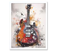 Artery8 Wall Art Print Electric Mandolin Guitar Instrument Modern Watercolour Art Framed in White | Size: W12" x H16" Artery8 White W12" x H16"