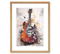 Artery8 Wall Art Print Electric Mandolin Guitar Instrument Modern Watercolour Artwork Framed 9X7 Inch in Beige | Size: W7" x H9" Artery8 Beige W7" x H9"