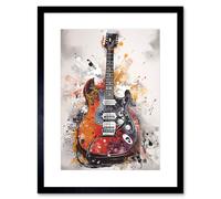 Artery8 Wall Art Print Electric Mandolin Guitar Instrument Modern Watercolour Artwork Framed 9X7 Inch