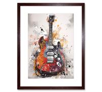 Artery8 Wall Art Print Electric Mandolin Guitar Instrument Modern Watercolour Artwork Framed 9X7 Inch in Brown | Size: W7" x H9" Artery8 Brown W7" x H9"