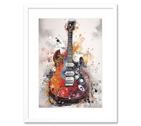 Artery8 Wall Art Print Electric Mandolin Guitar Instrument Modern Watercolour Artwork Framed 9X7 Inch in White | Size: W7" x H9" Artery8 White W7" x H9"