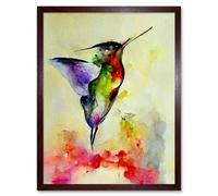 Artery8 Wall Art Print Elegant Hummingbird Abstract Watercolour Art Framed in Brown | Size: W12" x H16" Artery8 Brown W12" x H16"