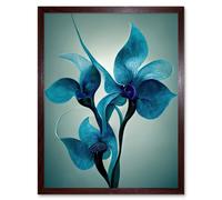 Artery8 Wall Art Print Elegant Teal Blue Orchid Flowers Painting Art Framed in Brown | Size: W12" x H16" Artery8 Brown W12" x H16"