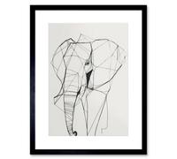 Artery8 Wall Art Print Elephant Simple Polygon Line Drawing Artwork Framed 9X7 Inch