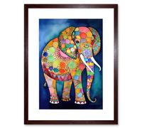 Artery8 Wall Art Print Elephant With Patterns Folk Art Watercolour Painting Artwork Framed 9X7 Inch in Brown | Size: W7" x H9" Artery8 Brown W7" x H9"